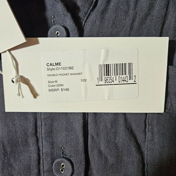 Calme by Johnny Was Double Pocket Shacket Long Sleeve Shirt Gauze Graphite Sz M - Picture 9 of 10